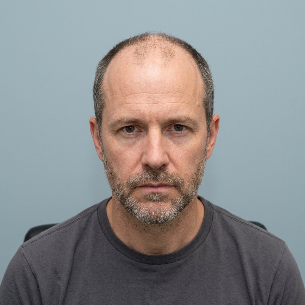 Patient bald temples before transplant